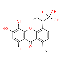 ChemSpider 2D Image | 1,3,4-Trihydroxy-8-methoxy-5-(1,1,1-trihydroxy-2-butanyl)-9H-xanthen-9-one | C18H18O9