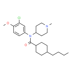 ChemSpider 2D Image | 4-Butyl-N-(3-chloro-4-methoxyphenyl)-N-(1-methyl-4-piperidinyl)cyclohexanecarboxamide | C24H37ClN2O2