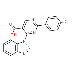 ChemSpider 2D Image | 4-(1H-Benzotriazol-1-yl)-2-(4-chlorophenyl)-5-pyrimidinecarboxylic acid | C17H10ClN5O2