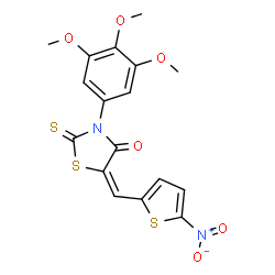 ChemSpider 2D Image | (5E)-5-[(5-Nitro-2-thienyl)methylene]-2-thioxo-3-(3,4,5-trimethoxyphenyl)-1,3-thiazolidin-4-one | C17H14N2O6S3