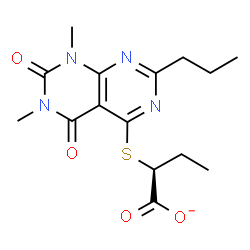 ChemSpider 2D Image | (2S)-2-[(6,8-Dimethyl-5,7-dioxo-2-propyl-5,6,7,8-tetrahydropyrimido[4,5-d]pyrimidin-4-yl)sulfanyl]butanoate | C15H19N4O4S