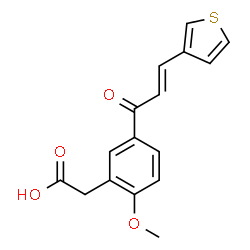 ChemSpider 2D Image | {2-Methoxy-5-[(2E)-3-(3-thienyl)-2-propenoyl]phenyl}acetic acid | C16H14O4S