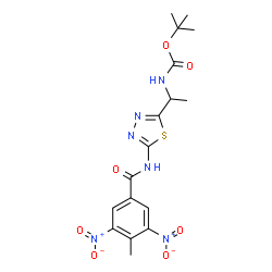 ChemSpider 2D Image | 2-Methyl-2-propanyl (1-{5-[(4-methyl-3,5-dinitrobenzoyl)amino]-1,3,4-thiadiazol-2-yl}ethyl)carbamate | C17H20N6O7S