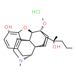 ChemSpider 2D Image | (5beta,6beta,14beta,18S)-18-[(2S)-2-Hydroxy-2-pentanyl]-6-methoxy-17-methyl-7,8-didehydro-18,19-dihydro-4,5-epoxy-6,14-ethenomorphinan-3-ol hydrochloride (1:1) | C25H34ClNO4