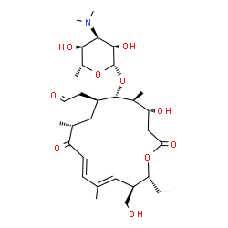 ChemSpider 2D Image | (4R,5S,6S,7S,9R,11E,13E,15R,16R)-16-Ethyl-4-hydroxy-15-(hydroxymethyl)-5,9,13-trimethyl-2,10-dioxo-7-(2-oxoethyl)oxacyclohexadeca-11,13-dien-6-yl 3,6-dideoxy-3-(dimethylamino)-beta-D-allopyranoside | C31H51NO10