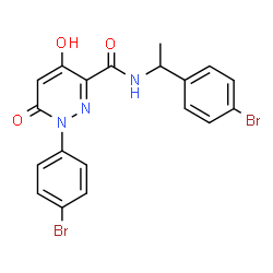 ChemSpider 2D Image | 1-(4-Bromophenyl)-N-[1-(4-bromophenyl)ethyl]-4-hydroxy-6-oxo-1,6-dihydro-3-pyridazinecarboxamide | C19H15Br2N3O3