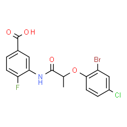 ChemSpider 2D Image | 3-{[2-(2-Bromo-4-chlorophenoxy)propanoyl]amino}-4-fluorobenzoic acid | C16H12BrClFNO4
