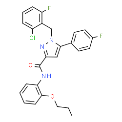 ChemSpider 2D Image | 1-(2-Chloro-6-fluorobenzyl)-5-(4-fluorophenyl)-N-(2-propoxyphenyl)-1H-pyrazole-3-carboxamide | C26H22ClF2N3O2