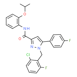 ChemSpider 2D Image | 1-(2-Chloro-6-fluorobenzyl)-5-(4-fluorophenyl)-N-(2-isopropoxyphenyl)-1H-pyrazole-3-carboxamide | C26H22ClF2N3O2