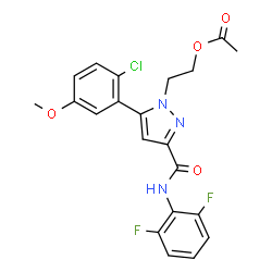 ChemSpider 2D Image | 2-{5-(2-Chloro-5-methoxyphenyl)-3-[(2,6-difluorophenyl)carbamoyl]-1H-pyrazol-1-yl}ethyl acetate | C21H18ClF2N3O4
