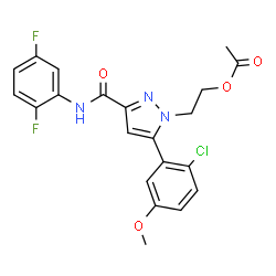ChemSpider 2D Image | 2-{5-(2-Chloro-5-methoxyphenyl)-3-[(2,5-difluorophenyl)carbamoyl]-1H-pyrazol-1-yl}ethyl acetate | C21H18ClF2N3O4