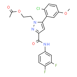 ChemSpider 2D Image | 2-{5-(2-Chloro-5-methoxyphenyl)-3-[(3,4-difluorophenyl)carbamoyl]-1H-pyrazol-1-yl}ethyl acetate | C21H18ClF2N3O4