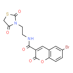 ChemSpider 2D Image | 6-Bromo-N-[2-(2,4-dioxo-1,3-thiazolidin-3-yl)ethyl]-2-oxo-2H-chromene-3-carboxamide | C15H11BrN2O5S