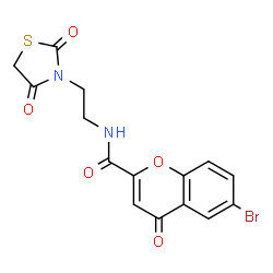 ChemSpider 2D Image | 6-Bromo-N-[2-(2,4-dioxo-1,3-thiazolidin-3-yl)ethyl]-4-oxo-4H-chromene-2-carboxamide | C15H11BrN2O5S