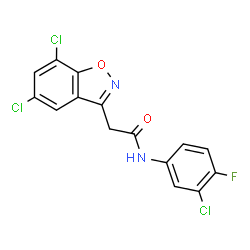 ChemSpider 2D Image | N-(3-Chloro-4-fluorophenyl)-2-(5,7-dichloro-1,2-benzoxazol-3-yl)acetamide | C15H8Cl3FN2O2