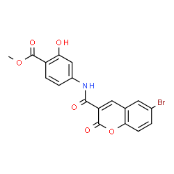 ChemSpider 2D Image | Methyl 4-{[(6-bromo-2-oxo-2H-chromen-3-yl)carbonyl]amino}-2-hydroxybenzoate | C18H12BrNO6