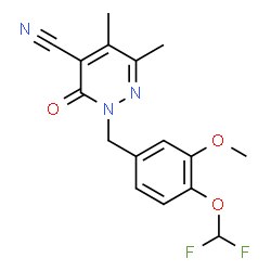 ChemSpider 2D Image | 2-[4-(Difluoromethoxy)-3-methoxybenzyl]-5,6-dimethyl-3-oxo-2,3-dihydro-4-pyridazinecarbonitrile | C16H15F2N3O3