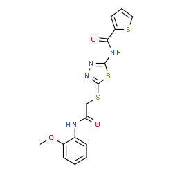 ChemSpider 2D Image | N-[5-({2-[(2-Methoxyphenyl)amino]-2-oxoethyl}sulfanyl)-1,3,4-thiadiazol-2-yl]-2-thiophenecarboxamide | C16H14N4O3S3