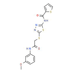 ChemSpider 2D Image | N-[5-({2-[(3-Methoxyphenyl)amino]-2-oxoethyl}sulfanyl)-1,3,4-thiadiazol-2-yl]-2-thiophenecarboxamide | C16H14N4O3S3