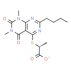 ChemSpider 2D Image | (2S)-2-[(2-Butyl-6,8-dimethyl-5,7-dioxo-5,6,7,8-tetrahydropyrimido[4,5-d]pyrimidin-4-yl)sulfanyl]propanoate | C15H19N4O4S
