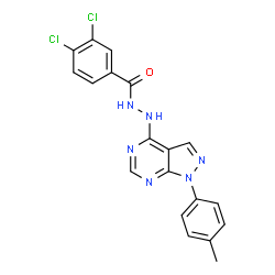 ChemSpider 2D Image | 3,4-Dichloro-N'-[1-(4-methylphenyl)-1H-pyrazolo[3,4-d]pyrimidin-4-yl]benzohydrazide | C19H14Cl2N6O