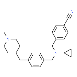 ChemSpider 2D Image | 4-[(Cyclopropyl{4-[(1-methyl-4-piperidinyl)methyl]benzyl}amino)methyl]benzonitrile | C25H31N3