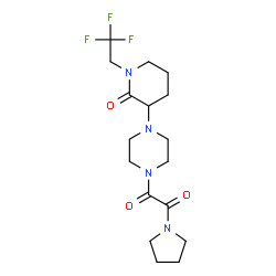 ChemSpider 2D Image | 1-{4-[2-Oxo-1-(2,2,2-trifluoroethyl)-3-piperidinyl]-1-piperazinyl}-2-(1-pyrrolidinyl)-1,2-ethanedione | C17H25F3N4O3