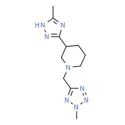 ChemSpider 2D Image | 1-[(2-Methyl-2H-tetrazol-5-yl)methyl]-3-(5-methyl-1H-1,2,4-triazol-3-yl)piperidine | C11H18N8