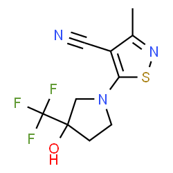 ChemSpider 2D Image | 5-[3-Hydroxy-3-(trifluoromethyl)-1-pyrrolidinyl]-3-methyl-1,2-thiazole-4-carbonitrile | C10H10F3N3OS