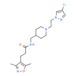 ChemSpider 2D Image | N-({1-[2-(4-Chloro-1H-pyrazol-1-yl)ethyl]-4-piperidinyl}methyl)-3-(3,5-dimethyl-1,2-oxazol-4-yl)propanamide | C19H28ClN5O2