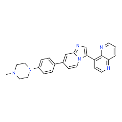 ChemSpider 2D Image | 4-{7-[4-(4-Methyl-1-piperazinyl)phenyl]imidazo[1,2-a]pyridin-3-yl}-1,5-naphthyridine | C26H24N6