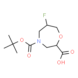 ChemSpider 2D Image | 6-Fluoro-4-{[(2-methyl-2-propanyl)oxy]carbonyl}-1,4-oxazepane-2-carboxylic acid | C11H18FNO5