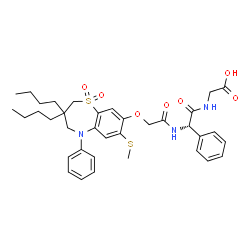 ChemSpider 2D Image | N-{(2S)-2-[({[3,3-Dibutyl-7-(methylsulfanyl)-1,1-dioxido-5-phenyl-2,3,4,5-tetrahydro-1,5-benzothiazepin-8-yl]oxy}acetyl)amino]-2-phenylacetyl}glycine | C36H45N3O7S2