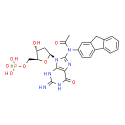 ChemSpider 2D Image | 8-[Acetyl(9H-fluoren-2-yl)amino]-9-(2-deoxy-5-O-phosphono-beta-L-erythro-pentofuranosyl)-2-imino-1,2,3,9-tetrahydro-6H-purin-6-one | C25H25N6O8P