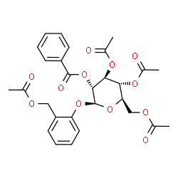 ChemSpider 2D Image | 2-[(3,4,6-Tri-O-acetyl-2-O-benzoyl-beta-D-glucopyranosyl)oxy]benzyl acetate | C28H30O12