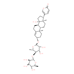 ChemSpider 2D Image | (3beta)-3-{[6-Deoxy-4-O-(6-deoxy-alpha-L-mannopyranosyl)-alpha-L-mannopyranosyl]oxy}-14-hydroxybufa-4,20,22-trienolide | C36H52O12