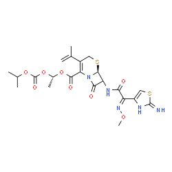 ChemSpider 2D Image | (1S)-1-[(Isopropoxycarbonyl)oxy]ethyl (6S)-7-{[(2E)-2-(2-imino-2,3-dihydro-1,3-thiazol-4-yl)-2-(methoxyimino)acetyl]amino}-3-isopropenyl-8-oxo-5-thia-1-azabicyclo[4.2.0]oct-2-ene-2-carboxylate | C22H27N5O8S2