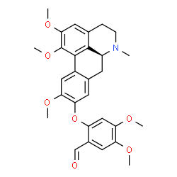 ChemSpider 2D Image | 4,5-Dimethoxy-2-{[(6aS)-1,2,10-trimethoxy-6-methyl-5,6,6a,7-tetrahydro-4H-dibenzo[de,g]quinolin-9-yl]oxy}benzaldehyde | C29H31NO7