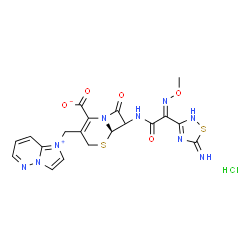 ChemSpider 2D Image | (6R)-3-(Imidazo[1,2-b]pyridazin-1-ium-1-ylmethyl)-7-{[(2E)-2-(5-imino-2,5-dihydro-1,2,4-thiadiazol-3-yl)-2-(methoxyimino)acetyl]amino}-8-oxo-5-thia-1-azabicyclo[4.2.0]oct-2-ene-2-carboxylate hydrochlo
ride (1:1) | C19H18ClN9O5S2