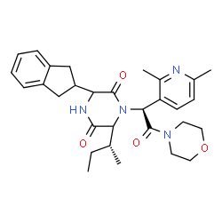 ChemSpider 2D Image | 6-[(2R)-2-Butanyl]-3-(2,3-dihydro-1H-inden-2-yl)-1-[(1S)-1-(2,6-dimethyl-3-pyridinyl)-2-(4-morpholinyl)-2-oxoethyl]-2,5-piperazinedione | C30H38N4O4
