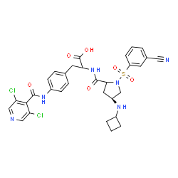 ChemSpider 2D Image | (4S)-1-[(3-Cyanophenyl)sulfonyl]-4-(cyclobutylamino)prolyl-4-[(3,5-dichloroisonicotinoyl)amino]phenylalanine | C31H30Cl2N6O6S