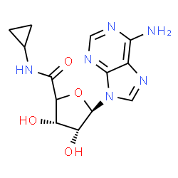 ChemSpider 2D Image | (3S,4R,5R)-5-(6-Amino-9H-purin-9-yl)-N-cyclopropyl-3,4-dihydroxytetrahydro-2-furancarboxamide (non-preferred name) | C13H16N6O4