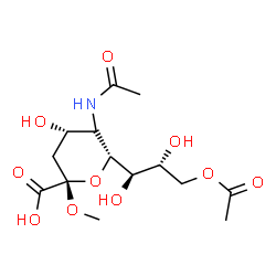 ChemSpider 2D Image | Methyl (5xi,6R)-5-acetamido-6-[(1R,2R)-3-acetoxy-1,2-dihydroxypropyl]-3,5-dideoxy-beta-D-glycero-hex-2-ulopyranosidonic acid | C14H23NO10
