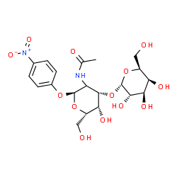 ChemSpider 2D Image | 4-Nitrophenyl (2xi)-2-acetamido-2-deoxy-3-O-alpha-L-galactopyranosyl-alpha-L-lyxo-hexopyranoside | C20H28N2O13