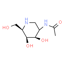 ChemSpider 2D Image | N-[(4R,5S,6R)-4,5-Dihydroxy-6-(hydroxymethyl)-3-piperidinyl]acetamide | C8H16N2O4