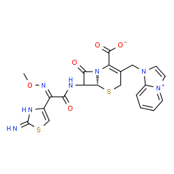 ChemSpider 2D Image | (6R)-3-(1H-Imidazo[1,2-a]pyridin-4-ium-1-ylmethyl)-7-{[(2E)-2-(2-imino-2,3-dihydro-1,3-thiazol-4-yl)-2-(methoxyimino)acetyl]amino}-8-oxo-5-thia-1-azabicyclo[4.2.0]oct-2-ene-2-carboxylate | C21H19N7O5S2