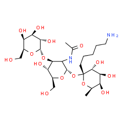 ChemSpider 2D Image | 1-C-(5-Aminopentyl)-6-deoxy-alpha-D-galactopyranosyl alpha-L-galactopyranosyl-(1->3)-(2xi)-2-acetamido-2-deoxy-alpha-L-arabino-hexopyranoside | C25H46N2O15