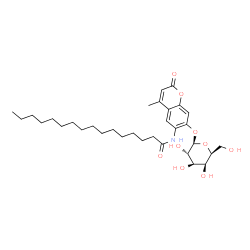 ChemSpider 2D Image | N-[7-(beta-L-Galactopyranosyloxy)-4-methyl-2-oxo-2H-chromen-6-yl]hexadecanamide | C32H49NO9