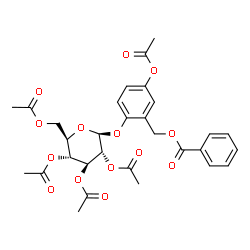 ChemSpider 2D Image | 5-Acetoxy-2-[(2,3,4,6-tetra-O-acetyl-beta-D-glucopyranosyl)oxy]benzyl benzoate | C30H32O14