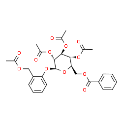 ChemSpider 2D Image | 2-[(2,3,4-Tri-O-acetyl-6-O-benzoyl-beta-D-glucopyranosyl)oxy]benzyl acetate | C28H30O12